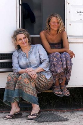 Art imitating life: <em>Tracks</em> author Robyn Davidson and Mia Wasikowska on set.