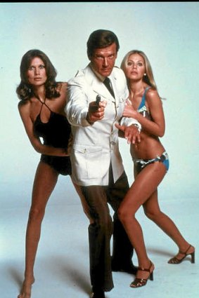 Roger Moore with Maud Adams and Britt Ekland.