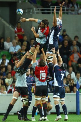 Flying high: Sam Whitelock of the Crusaders takes a lineout ball.