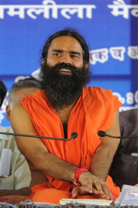 Yoga guru Baba Ramdev, pictured during a protest in Delhi, takes a stand against corruption and attacks on farmers’ livelihoods.