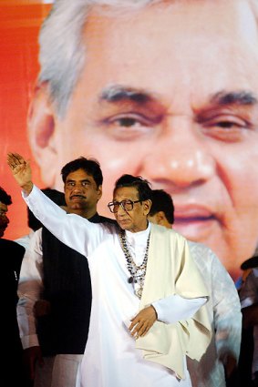 "Immense capacity for mischief" ... Bal Thackeray waves to an election crowd in 2004.