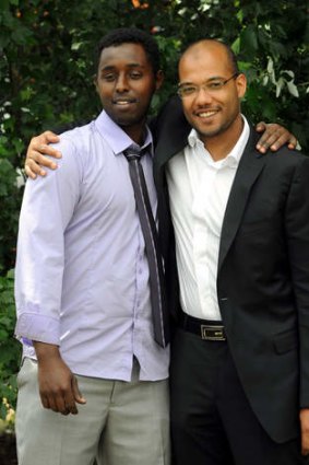 Justice is served: Jama and his appeal lawyer, Kimani Boden, on the steps outside court after Jama's 2009 acquittal.