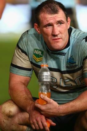 Paul Gallen of the Sharks looks dejected after the whistle.
