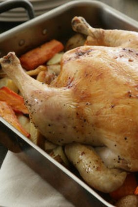 Perfect cold weather fodder: roast chicken and vegetables.