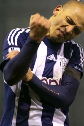Peter Odemwingie celebrates scoring for West Bromwich Albion.