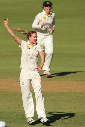 Ellyse Perry of Australia celebrates a wicket.