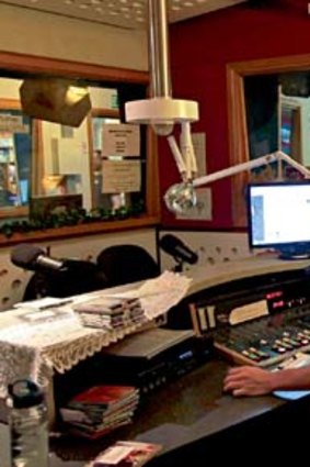 Rock'n'roll radio . . . Declan Byrne, who presents the morning show on Mondays and Tuesdays,  in the FBi studio.