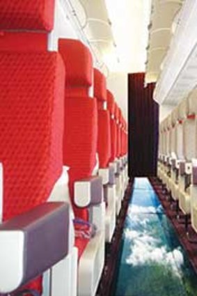 The cabin with a view: Inside Virgin Atlantic's glass-bottomed plane.
