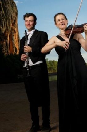 Making music: Kirsten Williams, associate concertmaster and Alexei Dupressoir, from the Sydney Symphony Orchestra  in Windjana Gorge.