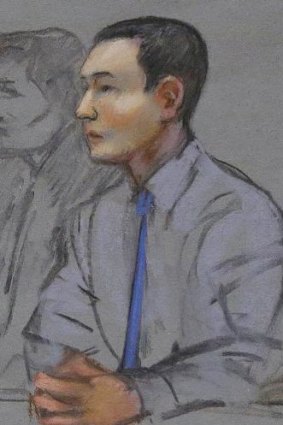 A courtroom sketch of Azamat Tazhayakov, a college friend of Boston Marathon bombing suspect Dzhokhar Tsarnaev.