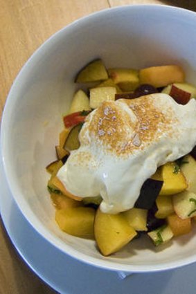 Fruit salad with honey-infused yoghurt and a sprinkling of cinnamon from The Parlor in Beaumaris.
