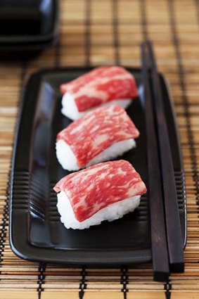 Marble marvel ... nigui sushi made with Mayura Station wagyu beef.