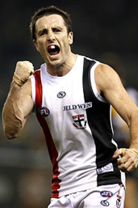 St Kilda's Stephen Milne celebrates a goal during the Saints' win over Richmond earlier this year.