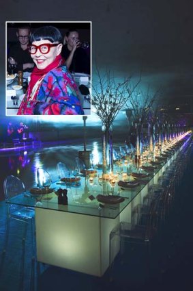 Long way: Designer Jenny Kee (insert) and dining at Macquarie Centre Ice Rink.