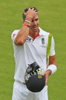 Kevin Pietersen of England leaves the field after being dismissed during day four of the Second Ashes Test Match.