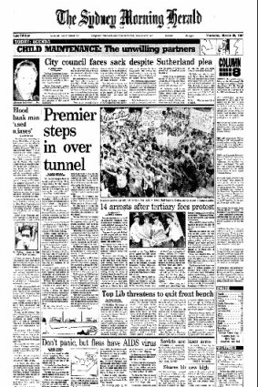 The story as it appeared on the front page of the Sydney Morning Herald, March 26, 1987.