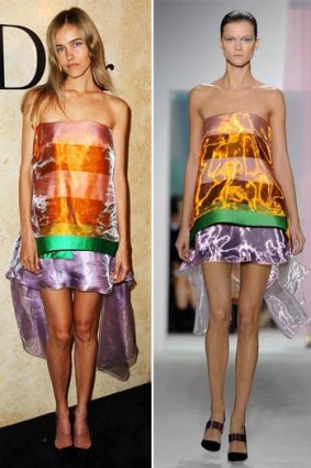 Who wore it best?  .. Isabel Lucas, in Dior, and the same look on the runway.