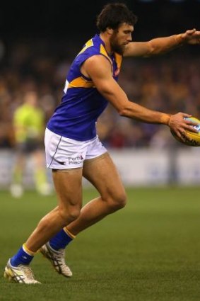 Josh Kennedy of the Eagles kicks during the round 13 AFL match between the Hawthorn Hawks and the West Coast Eagles at Etihad Stadium on June 21, 2013