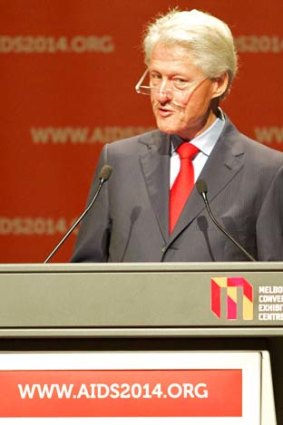 Heckled by protesters: Former US president Bill Clinton at a Melbourne AIDS conference.