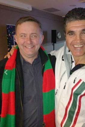 Anthony Albanese posted this picture on Twitter of himself at the Rabbitohs game in 2012.