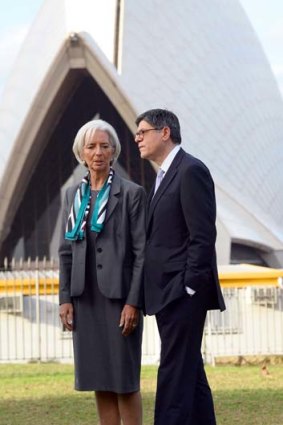 Chatting: Christine Lagarde with US Treasury Secretary Jacob Lew.