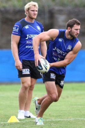 Mitch Brown passes the ball at Canterbury training this week.