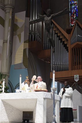 Archbishop Mark Coleridge presides over Easter Sunday Mass at the Cathedral of St Stephen in Brisbane.