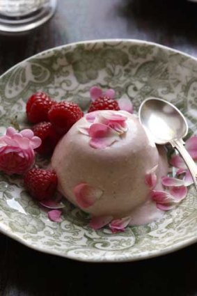Raspberry and rose water panna cotta.