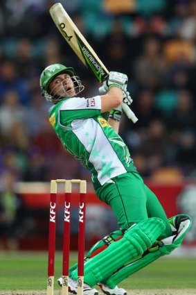 Big hit: Luke Wright on song for the Melbourne Stars in Hobart in last season's Big Bash League.