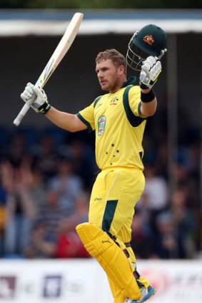 Another ton: Aaron Finch on his way to 148 in Edinburgh.
