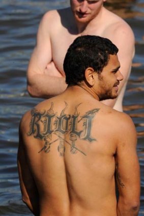 Winged Hawk: Cyril Rioli at yesterday's recovery session.