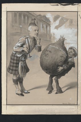 George Dancey's 1914 cartoon showing the political choice facing governor-general Munro Ferguson.