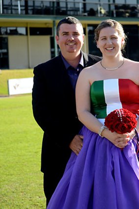 Dave and Gemma Spencer renewed their vows at a Dockers-themed wedding at Fremantle Oval in August.