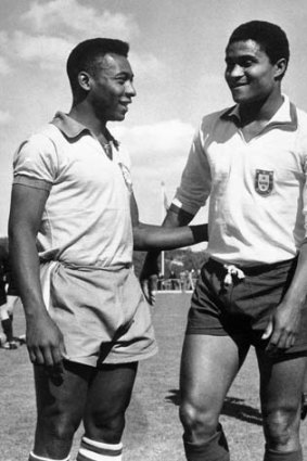 Pele enjoys a chat with Eusebio in 1963.