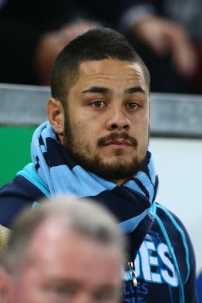 Jarryd Hayne of the Blues watches on from the bench during game two.