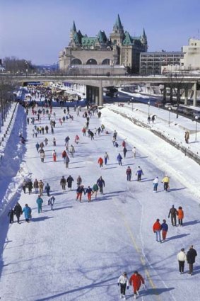 Ice skaters on the Rideau Canal.