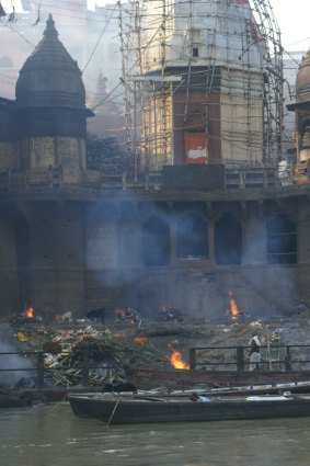 A cremation on the Ganges. 
