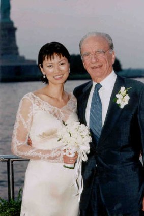 Happy couple: Rupert Murdoch and Wendi Deng were married on board Murdoch's yacht in New York.