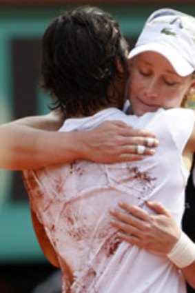 Samantha Stosur congratulates French Open winner Francesca Schiavone.