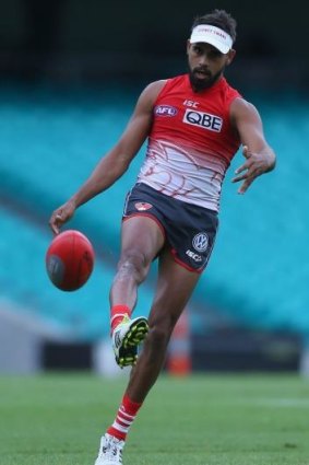 Road Runner: Fleet-footed Lewis Jetta at Swans practice on Wednesday.