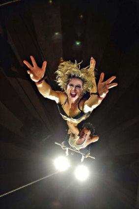 Girls' night out: the daredevil trapeze of Tumble Circus is among the festival action.