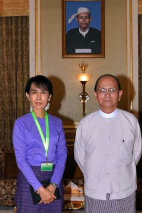 Moving forward ... Myanmar's democracy icon Aung San Suu Kyi, left, and President Thein Sein.