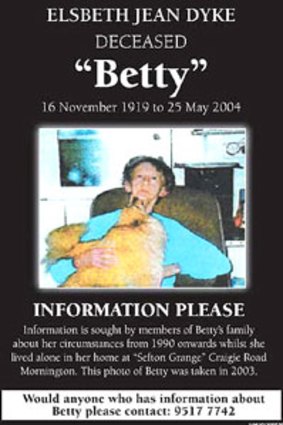 A poster distributed during the battle for Betty Dyke's will.