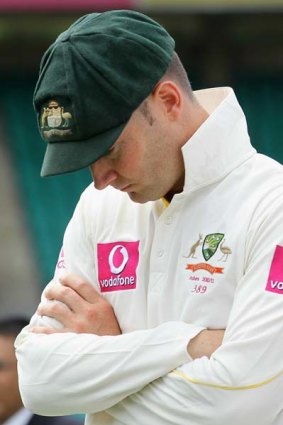 Rock bottom ... stand-in captain Michael Clarke during the presentation ceremony yesterday.