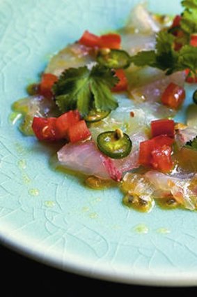 Ceviche of snapper with passionfruit, coriander and chilli.
