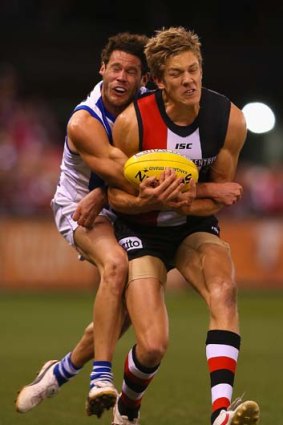 The Saints have lost Rhys Stanley, seen here marking in front of Roo Sam Gibson,  for the medium-term.