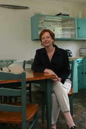 The real Julia Gillard in her Altona home with her famously empty fruitbowl in 2005.