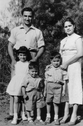 Andrew Jackomos in 1957, fourth from left, with his parents, Alick and Merle, brother Michael and sister Esmai. Photo reprinted from <i>A Man of all Tribes</i> by Richard Broome and Corinne Manning (Aboriginal Studies Press)