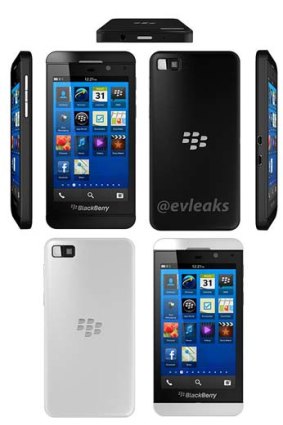 A leaked photo of what's said to be the BlackBerry Z10, in black and white.