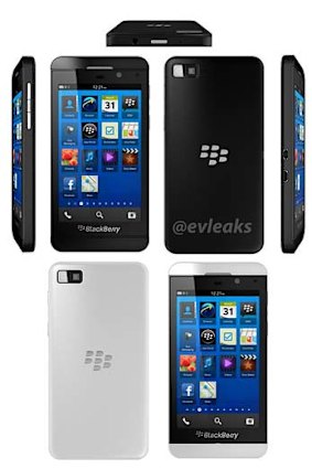 A leaked photo of what's said to be the BlackBerry Z10, in black and white.